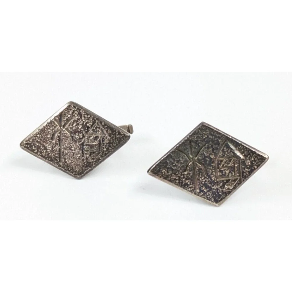 950 Sterling Silver Textured Diamond Shaped Chinese? Symbols Men's Cufflinks